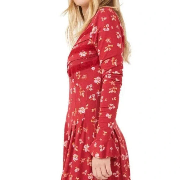 Free People Women's Pop Combo Floral Good Days Collared Mini Dress Size Large - Picture 2 of 9